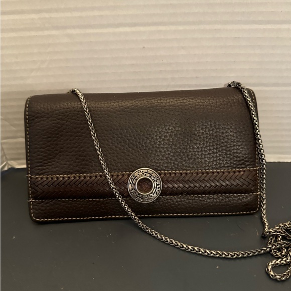 Brighton Brown Crossbody Bag with Textured Leather and Chain Strap - Picture 1 of 7